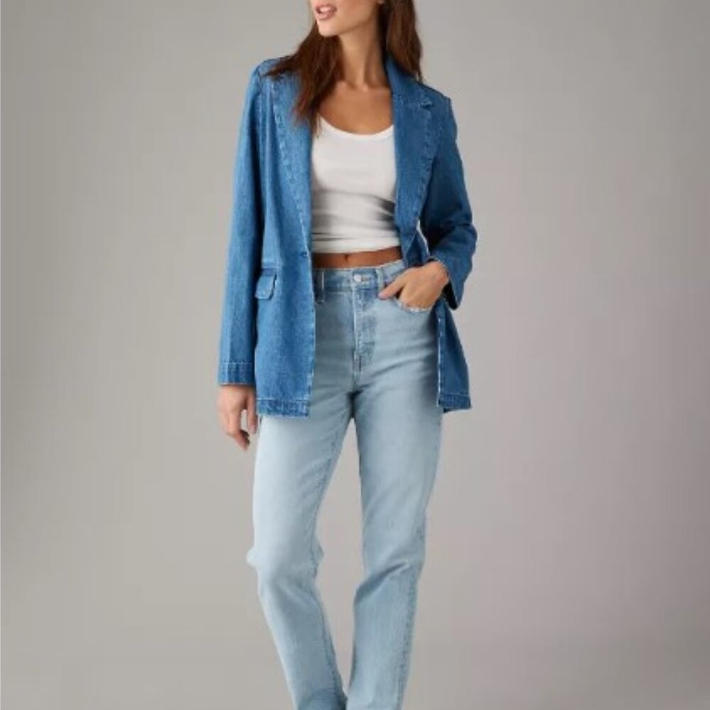 NWT American Eagle Outfitters Classic Blue Oversized Denim Jean Blazer